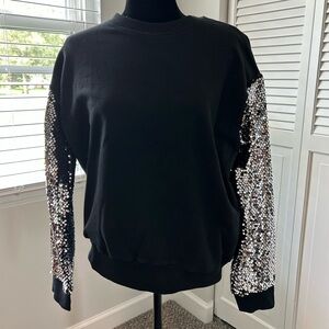Emory Park Black Sweatshirt with Sequined Sleeves